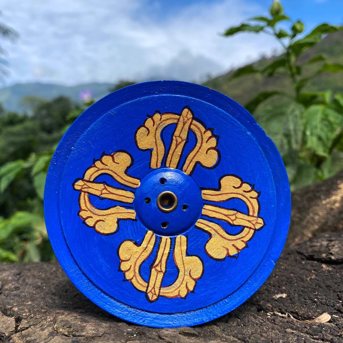 Nepal Dorje Round Wooden Incense Holder