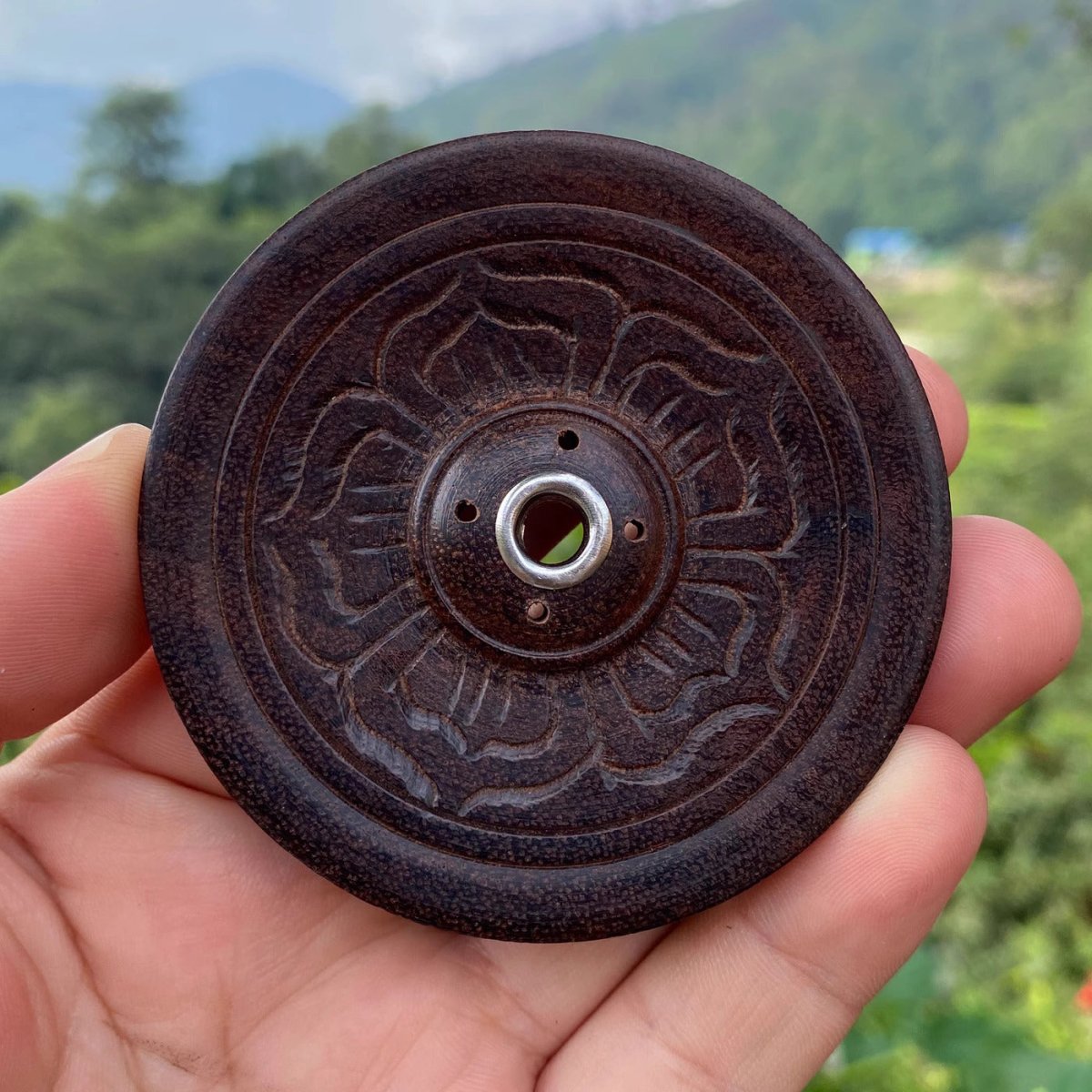 2024 New Nepal Handmade Wooden Round Lotus Incense Holder - Rudraksha Mala Jewelry