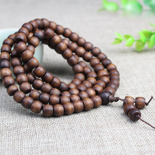 Black Eaglewood 108 Buddha Beads Necklace - Rudraksha Mala Jewelry