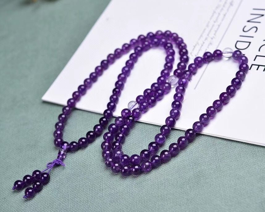 Genuine Amethyst Mala Necklace - Rudraksha Mala Jewelry