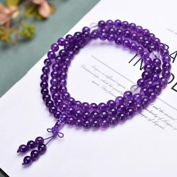 Genuine Amethyst Mala Necklace - Rudraksha Mala Jewelry