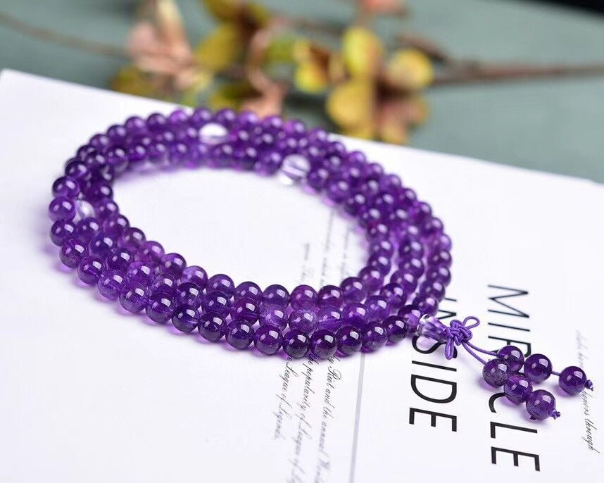 Genuine Amethyst Mala Necklace - Rudraksha Mala Jewelry