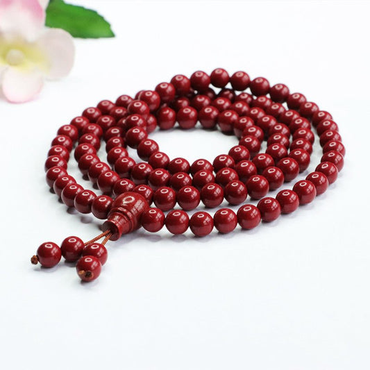 Genuine Dark Red Cinnabar Mala Bead Necklace - Rudraksha Mala Jewelry