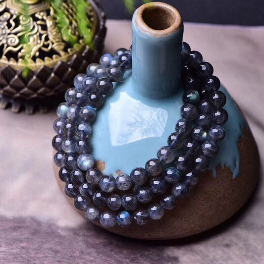 Genuine Natural Moonstone Gemstone Bracelet - Rudraksha Mala Jewelry