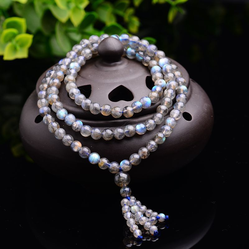 Genuine Natural Moonstone Mala - Rudraksha Mala Jewelry