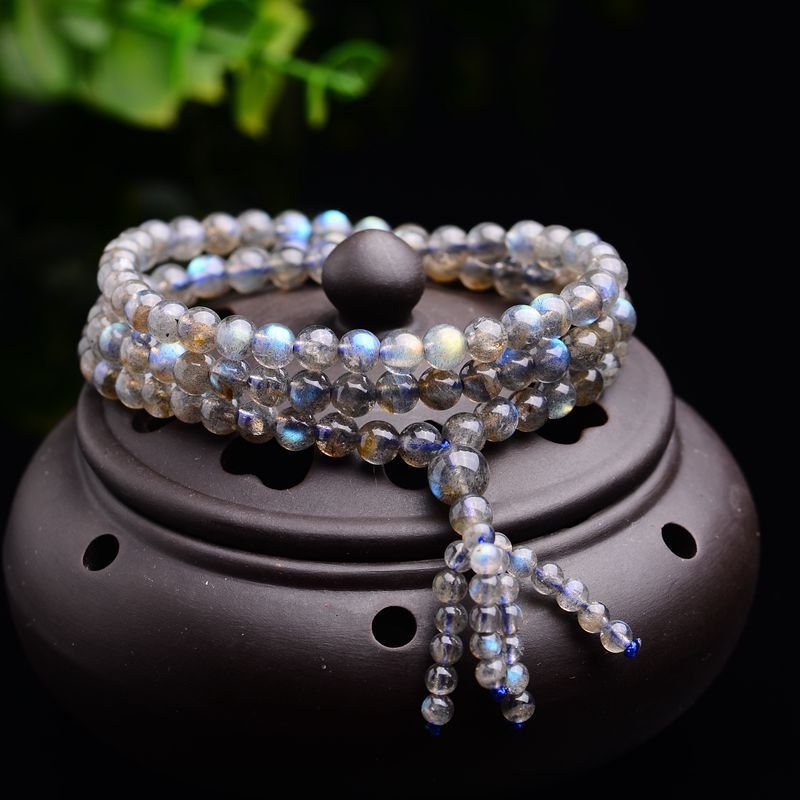 Genuine Natural Moonstone Mala - Rudraksha Mala Jewelry