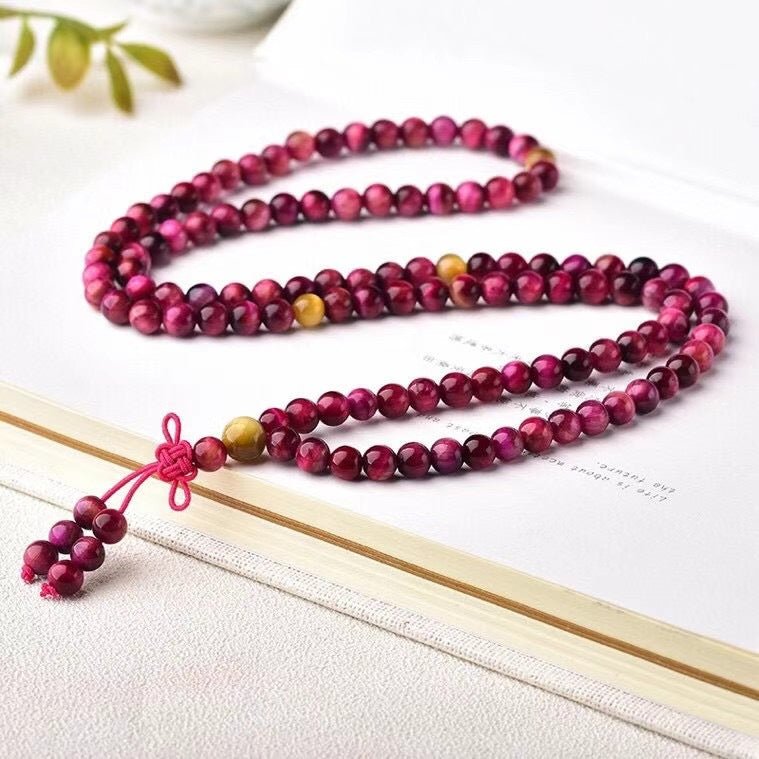 Genuine Rose Tiger Eye Mala Beads - Rudraksha Mala Jewelry