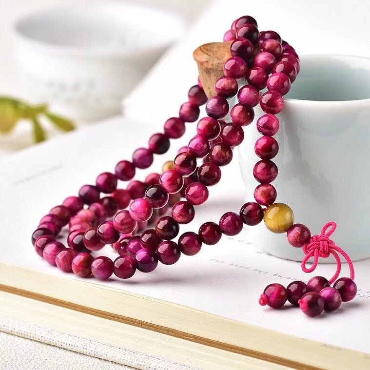 Genuine Rose Tiger Eye Mala Beads - Rudraksha Mala Jewelry