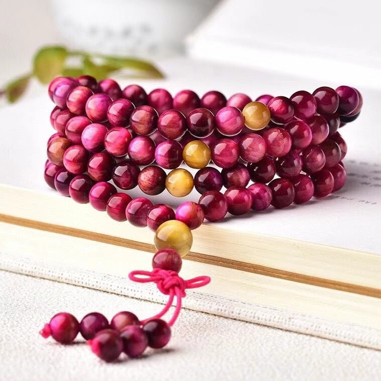 Genuine Rose Tiger Eye Mala Beads - Rudraksha Mala Jewelry
