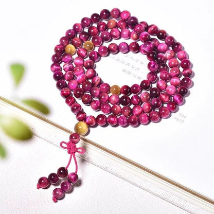 Genuine Rose Tiger Eye Mala Beads - Rudraksha Mala Jewelry