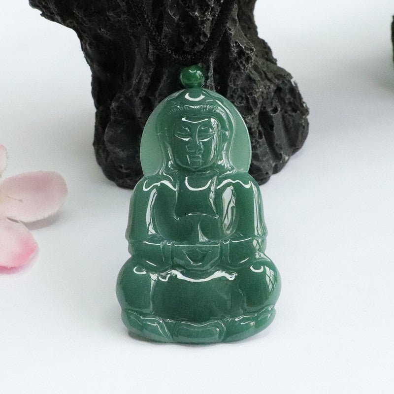 Jade Buddha Necklace Charm - Rudraksha Mala Jewelry