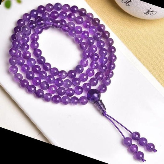Natural Amethyst Mala Bracelet - Rudraksha Mala Jewelry