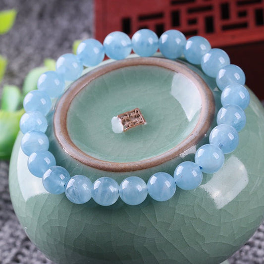 Natural Aquamarine Bracelet - Rudraksha Mala Jewelry