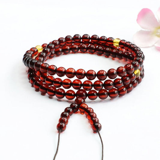 Natural Blood Amber Buddhist Prayer Beads - Rudraksha Mala Jewelry