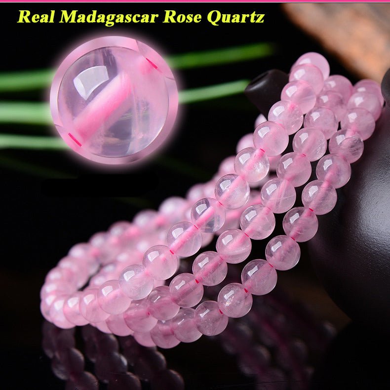 Natural Madagascar Rose Quartz Mala Beads - Rudraksha Mala Jewelry