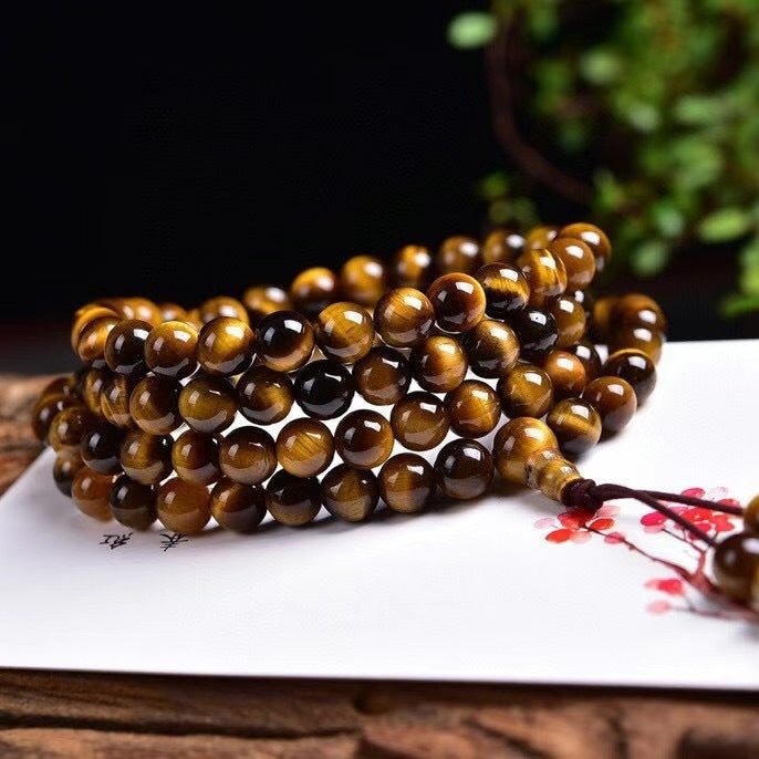 Natural Tiger Eye Mala Beads - Rudraksha Mala Jewelry