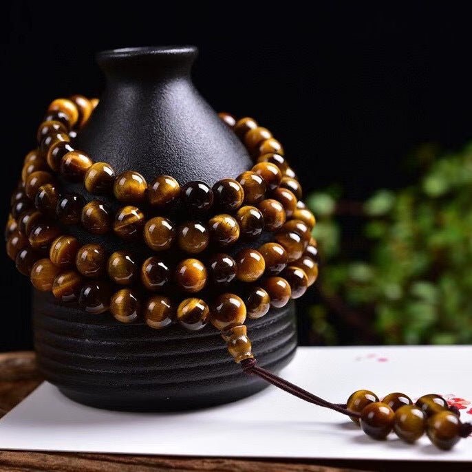 Natural Tiger Eye Mala Beads - Rudraksha Mala Jewelry