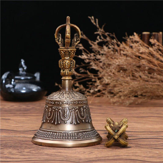 Nepal Full Bronze Tibetan Vajra Bell - Rudraksha Mala Jewelry