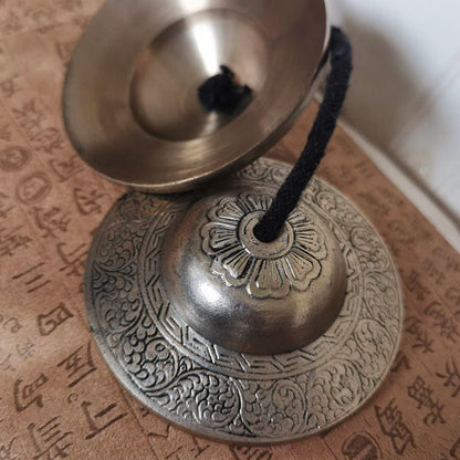 Nepal Handmade Bronze Om Mani Tingsha Bells - Rudraksha Mala Jewelry