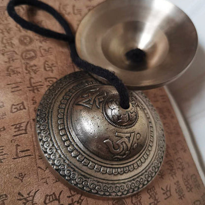 Nepal Handmade Bronze Om Mani Tingsha Bells - Rudraksha Mala Jewelry