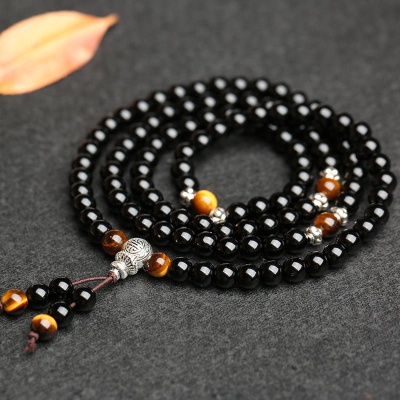 Obsidian Gemstone Mala Beads - Rudraksha Mala Jewelry