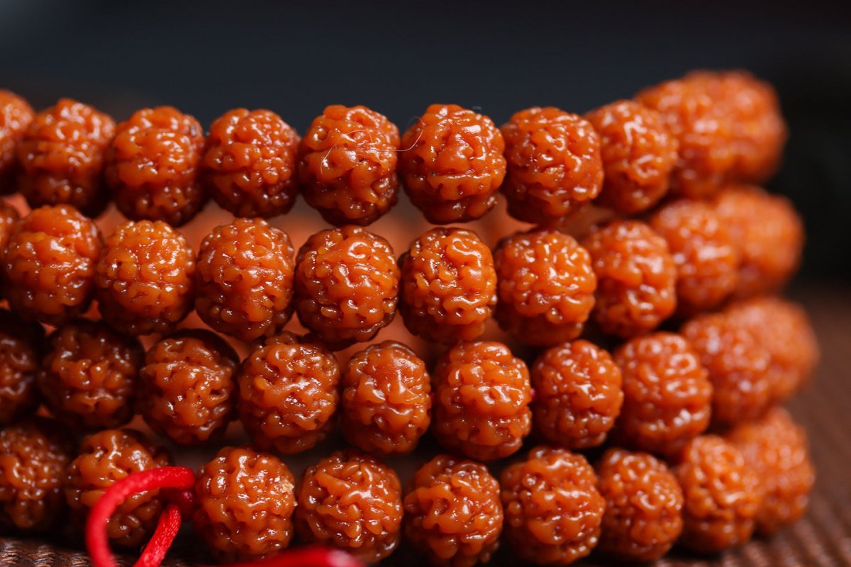 Orange Patina Buddhist Mala Beads Bracelet - Rudraksha Mala Jewelry