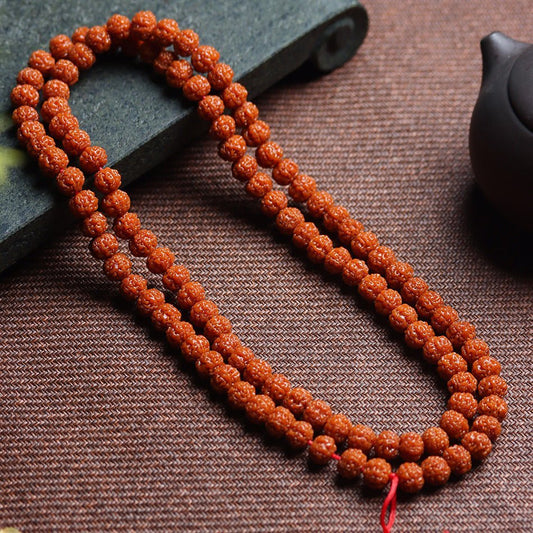 Orange Patina Buddhist Mala Beads Bracelet - Rudraksha Mala Jewelry
