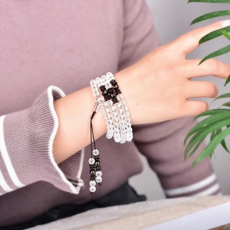 Original Spatika Mala - Genuine Natural Quartz Crystal Beads - Rudraksha Mala Jewelry