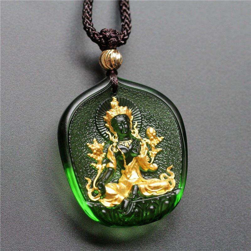 Real Colored Glaze Green Tara Pendant - Rudraksha Mala Jewelry
