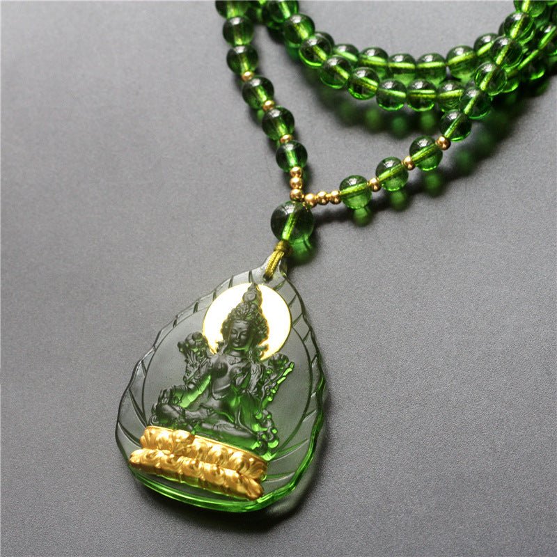 Real Colored Glaze Green Tara Pendant - Rudraksha Mala Jewelry