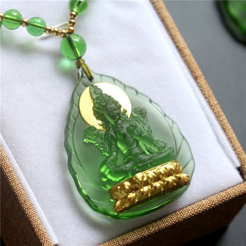 Real Colored Glaze Green Tara Pendant - Rudraksha Mala Jewelry
