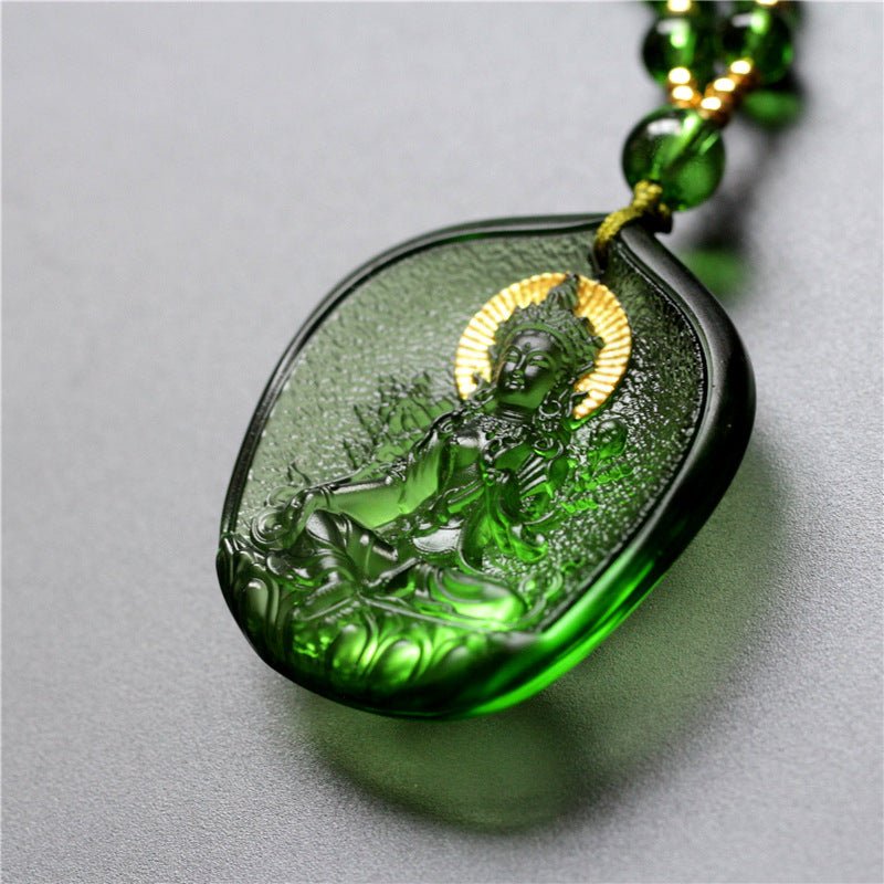 Real Colored Glaze Green Tara Pendant - Rudraksha Mala Jewelry