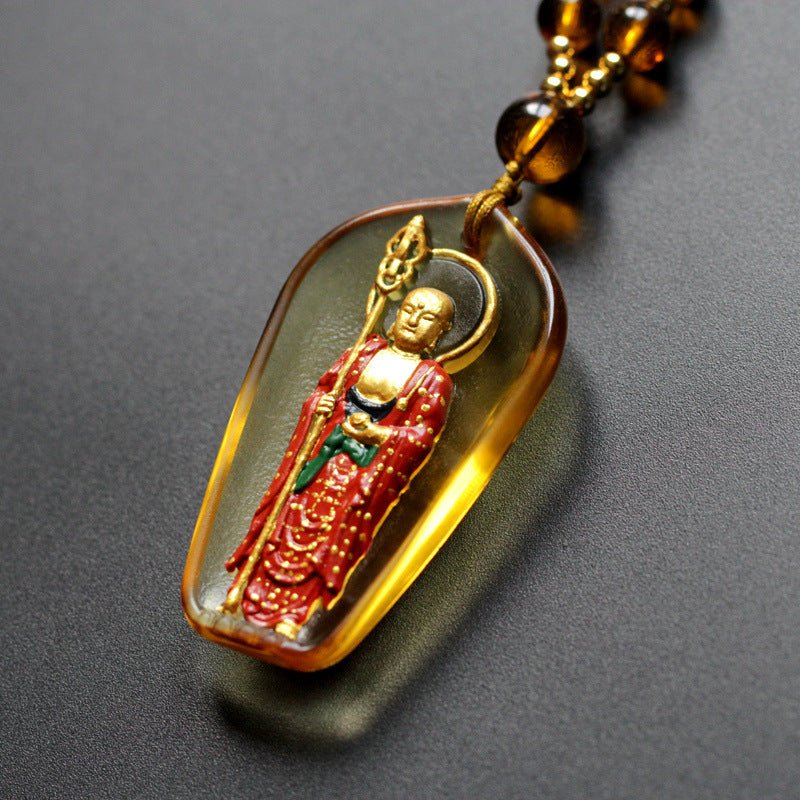 Real Colored Glaze Ksitigarbha Bodhisattva Pendant - Rudraksha Mala Jewelry