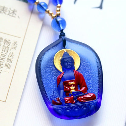 Real Colored Glaze Medicine Buddha Pendant - Rudraksha Mala Jewelry