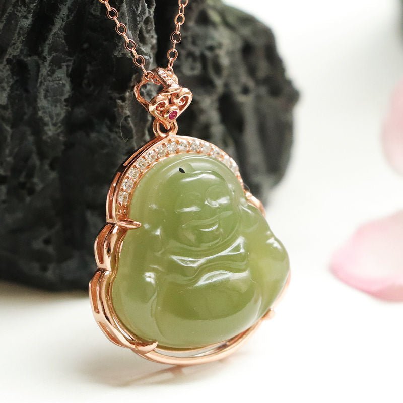 Real Jade Buddha Pendant - Rudraksha Mala Jewelry