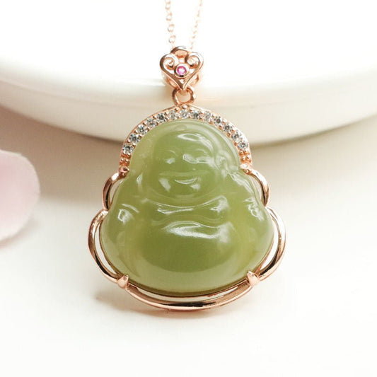 Real Jade Buddha Pendant - Rudraksha Mala Jewelry