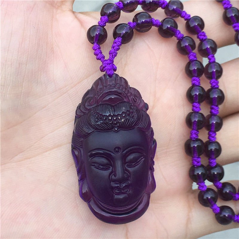 Real Purple Crystal Buddha Necklace - Rudraksha Mala Jewelry