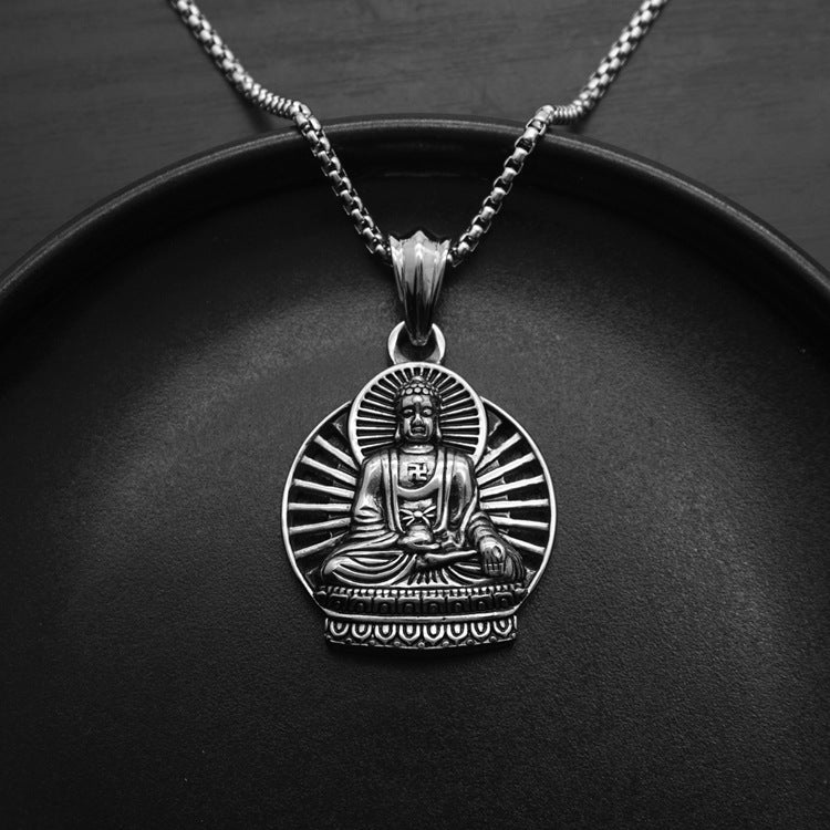 Stainless Steel Men's Buddha Pendant - Rudraksha Mala Jewelry