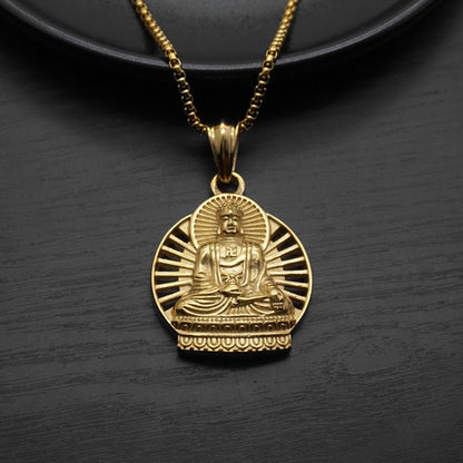 Stainless Steel Men's Buddha Pendant - Rudraksha Mala Jewelry