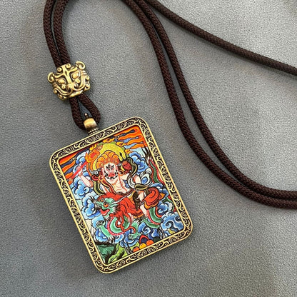 Hand-Drawn Thangka Mahakala Pendant