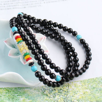 Black Agate Mala Prayer Beads - Rudraksha Mala Jewelry