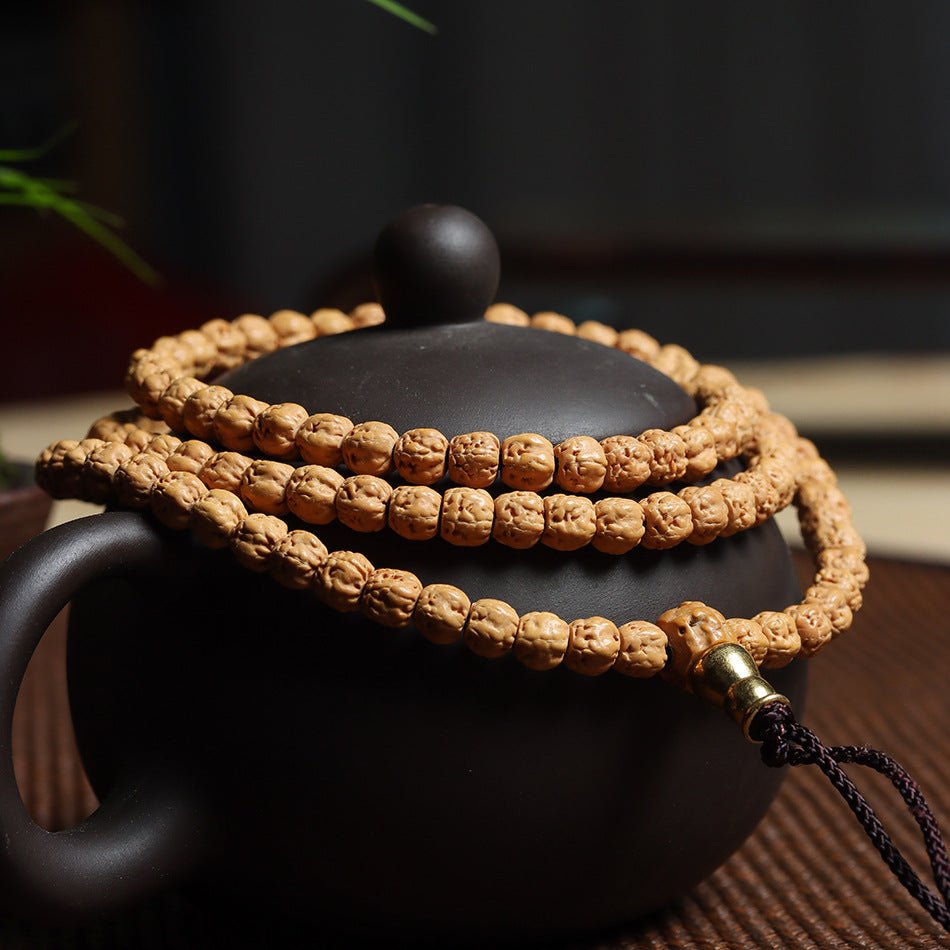 Buddha Palm Bodhi Seed Rudraksha Mala - Rudraksha