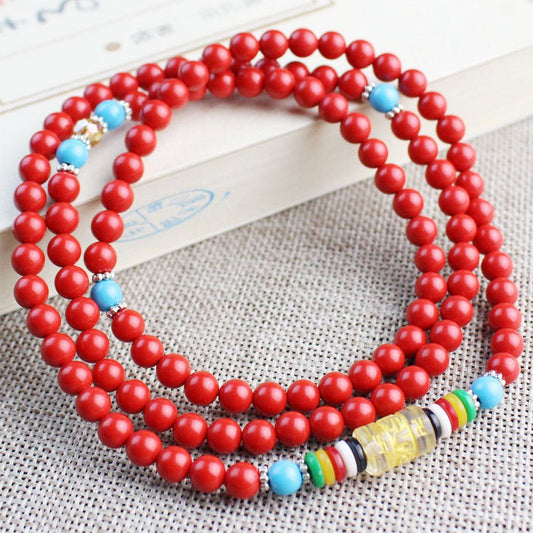 Cinnabar 108 Buddhist Prayer Beads - Rudraksha Mala Jewelry
