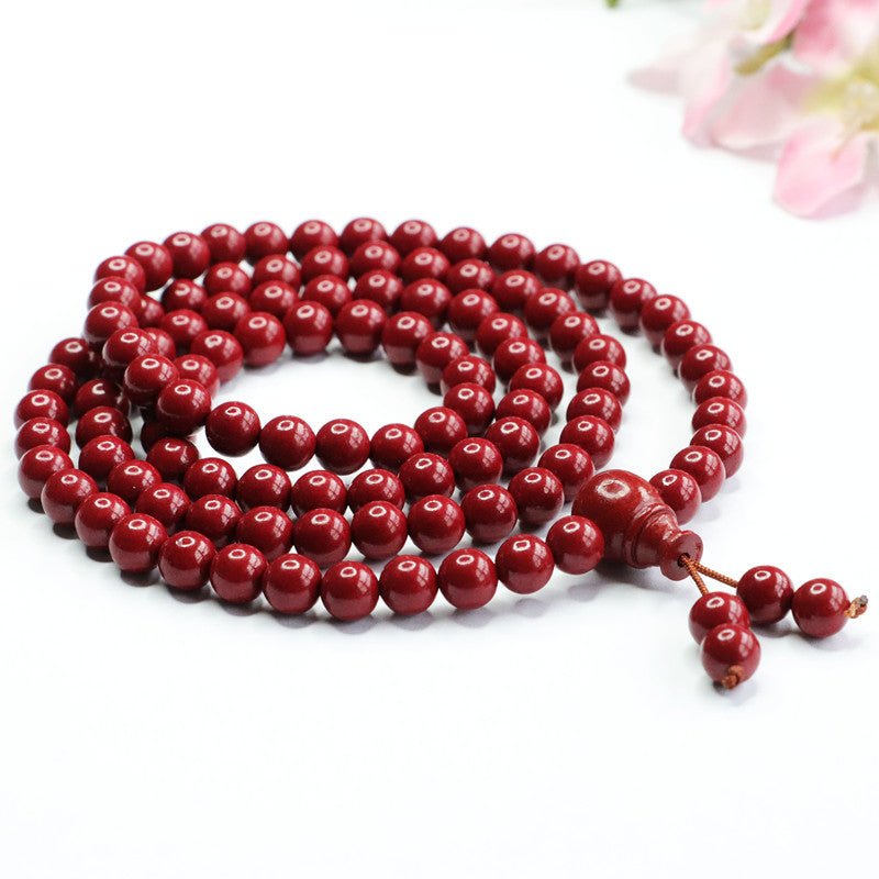 Genuine Dark Red Cinnabar Mala Bead Necklace - Rudraksha Mala Jewelry