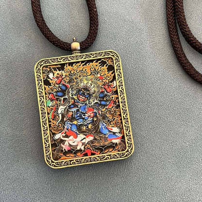 Hand Drawn Tibetan Thangka Painting Pendant Necklace - Rudraksha Mala Jewelry