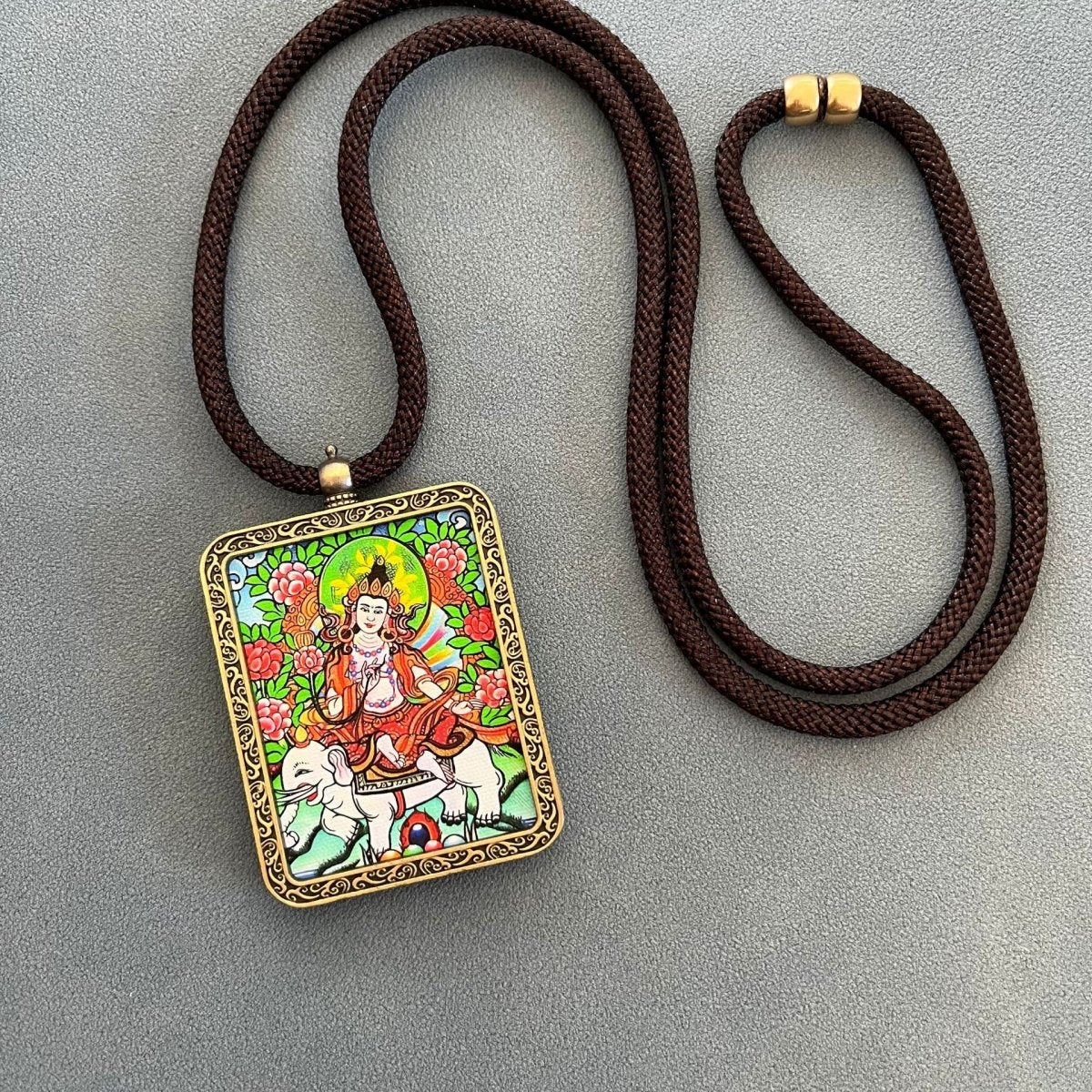 Hand Drawn Tibetan Thangka Painting Pendant Necklace - Rudraksha Mala Jewelry
