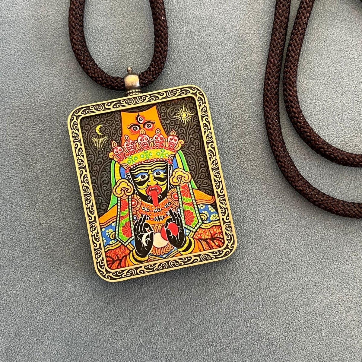 Hand Drawn Tibetan Thangka Painting Pendant Necklace - Rudraksha Mala Jewelry
