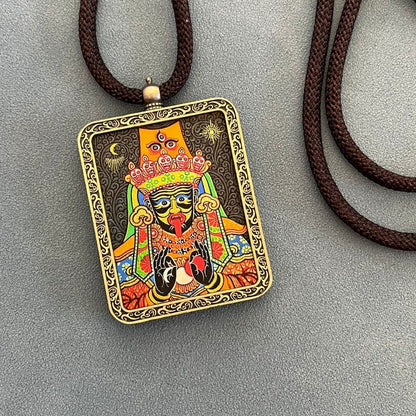 Hand Drawn Tibetan Thangka Painting Pendant Necklace - Rudraksha Mala Jewelry