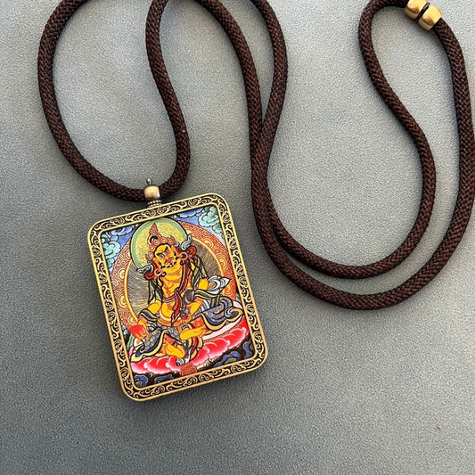 Hand Drawn Tibetan Thangka Painting Pendant Necklace - Rudraksha Mala Jewelry