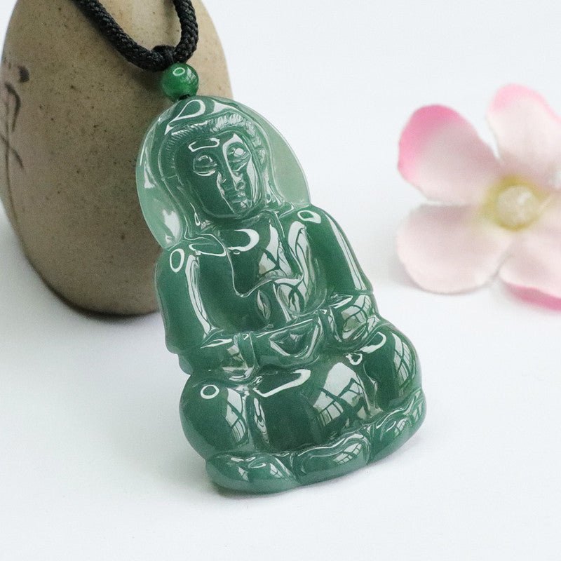 Jade Buddha Necklace Charm - Rudraksha Mala Jewelry
